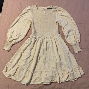 Cream Smocked Knit Bodice Women's Dress